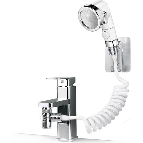 Pommeau de douche sans impact, ensemble de pommeau de douche réglable pour robinet de salle de bain - douchette avec raccord rapide, tuyau détachable (1/5)