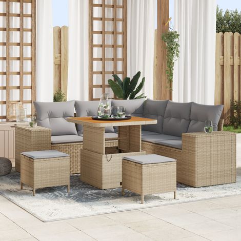 Conjunto de sofá de jardín con cojín 8 pcs Beige y Gris Claro (1/5)