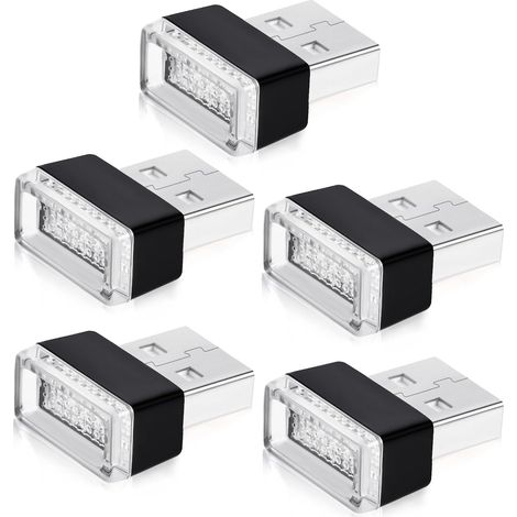 5 PCS Lumières Intérieures de Voiture USB, 5pcs Mini LED Blanche, 5V Universelle Lumières d'ambiance à LED de Voiture, Plug and Play pour Automobile (1/5)