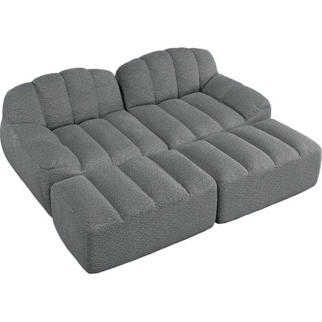 Sofá modular de 2 plazas con 2 ottomans, espuma de alta densidad 32D, gris (1/5)