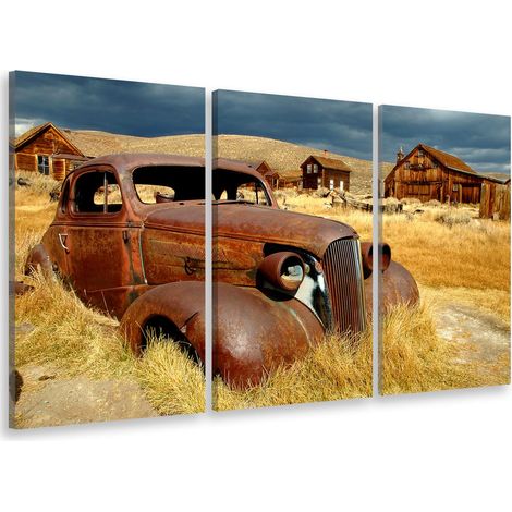 Tableau triptyque deco voiture en plein champ - 90x60 cm (1/5)