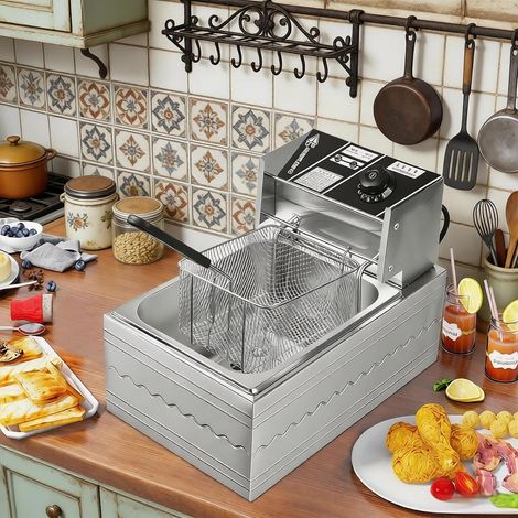 Friteuse électrique monocylindre 6l, friteuse électrique en acier inoxydable, température constante intelligente, peut être utilisée pour faire du poulet frit frites (1/5)