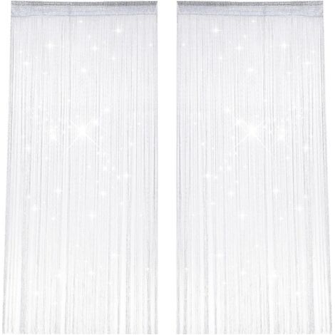 2 Pièces Rideaux Fils, 100 X 200 cm Clignotant Rideau Perle, Blanc String Porte Rideau, Séparation D'espace, Anti Mouche pour Porte Exterieure pour Mariage, Café, Décoration de Fenêtre (1/5)