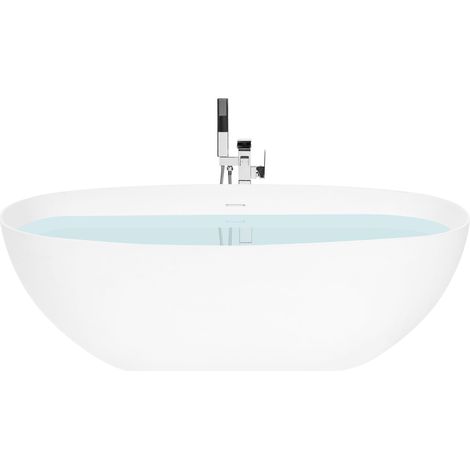 Freestanding Bathtub White Solid Surface 170 cm Oval Soaking Bath Thin Rim LAMANGA (1/5)