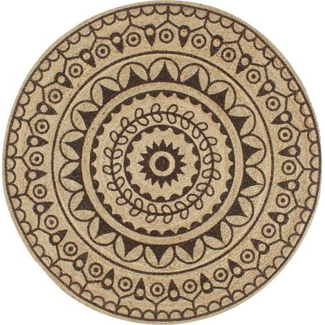 Tapis fait à la main Jute avec imprimé marron foncé 150cm (1/5)