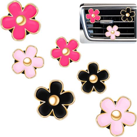 Set mit 6 Gänseblümchen-Lüftungsclips, Lüftungsclips, Auto-Lufterfrischer, Armaturenbrettzubehör, Auto-Innenausstattung (3 cm, 3,3 cm, rot, rosa, schwarz)