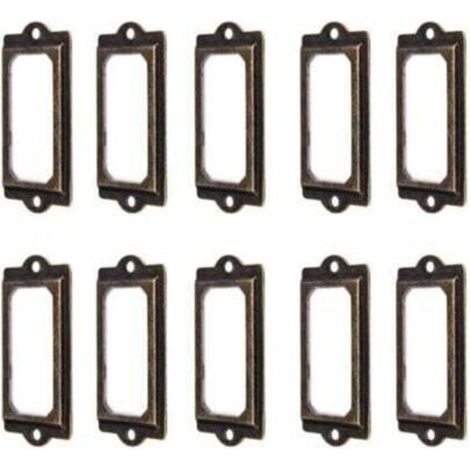 50 Vintage-Etikettenhalter aus bronzefarbenem Metall, 60 x 17 mm, Kartenhalter, Regal, Schublade
