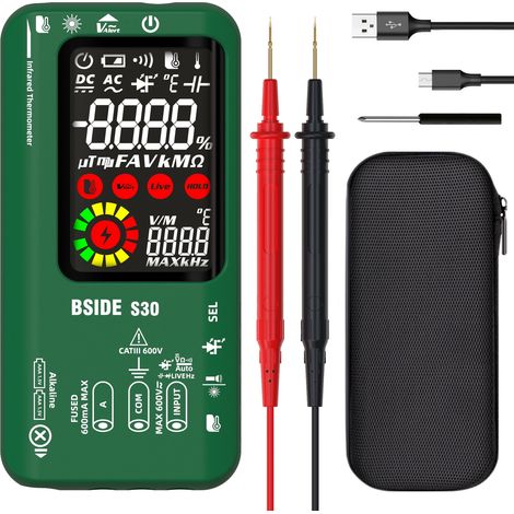Multimètre Numérique Intelligent Testeur Électrique à Double Alimentation avec Thermomètre IR 9999 Comptes Testeur de Diode LED Capacitance Testeur Automatique de Tension Courant Ohm Continuité (1/5)