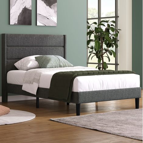 MEUBLIV Letto 90x200 cm grigio scuro – con rete e testiera, con materasso (1/5)