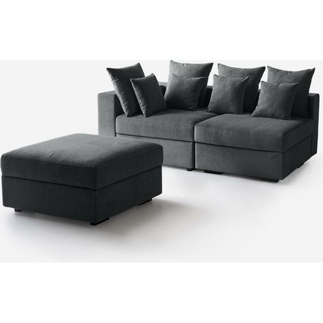 Divano modulare con cuscini e pouf Made in Italy sfoderabile Cortina G SX - Grigio