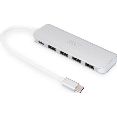 Hub USB 3.0 Digitus DA-70242-1 4+1 ports avec port de charge rapide, avec fiche mâle USB-C, boîtier en aluminium argent (1/4)