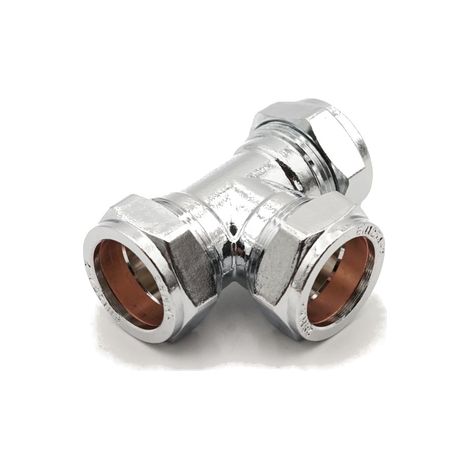 PrimaPlus Chrome Compression Equal Tee 28mm Brass Fitting (1/2)