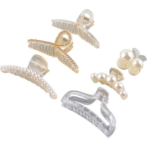 Pieces Pearl Hair Clips for Women, Elegant Transparent Trapezoidal Chain Design, Non-Slip Hair Clips for Straight, Thick, and Curly Hair, Wedding Accessories (1/5)