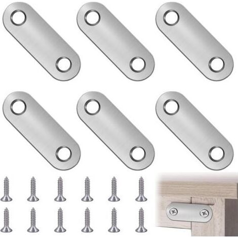 6 Pièces Supports d'Angle Plats, Équerre de Fixation Droit Plats, Équerres Plate en Inox, Pattes d'assemblage avec Vis, Pattes D'assemblage en Métal, avec 12 Vis (1/5)