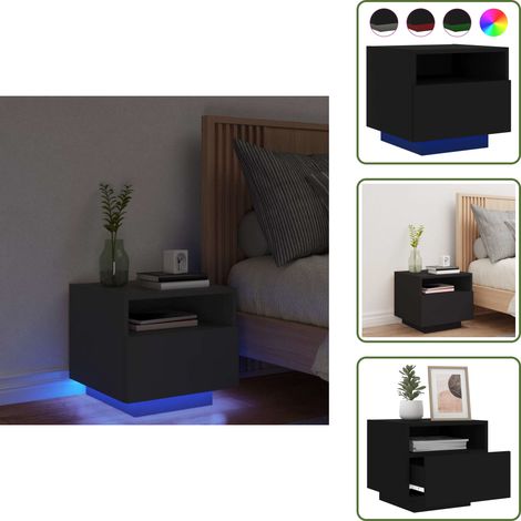 Nachttisch mit LED-Leuchten Schwarz 40x39x37 cm - Nachtisch - Wohnzimmermöbel - Schlafzimmerschrank - LED Beleuchtung - Holzmöbel (1/5)