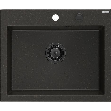 Mexen Elix évier en granit 1 bac 600 x 500 mm, noir/doré métallisé, siphon noir - 6525601005-75-B (1/5)