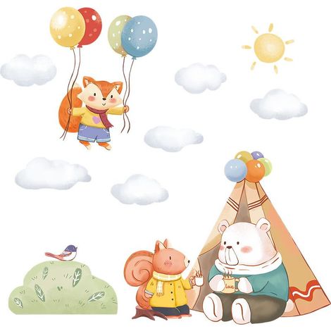 Stickers muraux de décoration de chambre d'enfant Tente d'animaux, Stickers muraux de dessins animés, Poster d'art mural, Stickers d'art à décoller et à coller pour la décoration des enfants et de l (1/5)