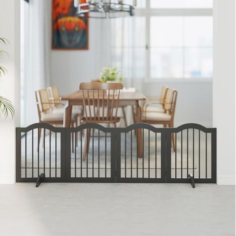 Barrera plegable para perros, 4 paneles con patas, 208 x 29,5 x 61 cm, negra HAVRYA (1/4)