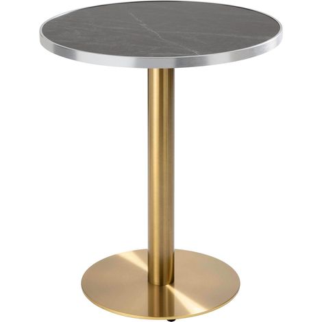 Table à manger ronde 60 cm plateau marbre noir/argent et pied doré (1/5)