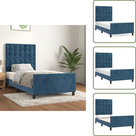 Cadre de lit sans matelas bleu foncé 100x200 cm velours - Lit Plateforme - Cadre De Lit - Lit Double - Lit Design - Lit Moderne (1/5)