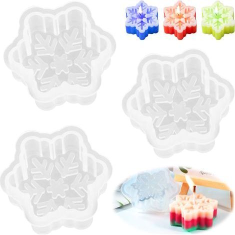 3pièces Moule en silicone en forme de flocon de neige Moule à savon Moule à bougie 3D Moules en résine pour Noël DIY Moules en silicone époxy pour loisirs créatifs (1/5)