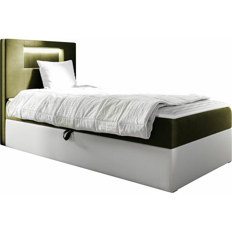 Cama continental Lucus V, Soft 017 + Fresh 12, Individuales, Continental, 90x200, Cuero ecológico, Tapiz, Somieres, 92x212x104cm, LED (1/5)