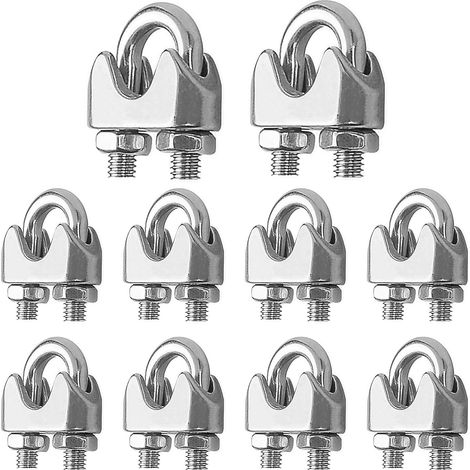 Pince Clip de Câble Métallique 10 Pcs Serre Cable Acier Inox 4mm U Boulon Clip de Câble Serre-Câbles Étrier M4 Attaches Pour Câbles Métalliques Selle de Pince de Serrage Pour Cable Inox Fils (1/5)