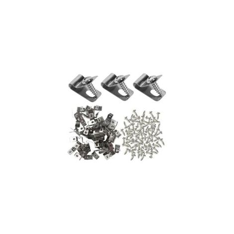 QORVA-Lot de 100 Pinces de Fixation pour Clôtures Agricoles Agrafe Grillage Clips en Acier Inoxydable avec Vis Serre Cable Acier Pince pour Grillage Clips de Fixation pour Clôture en Bois Métal ou Vin