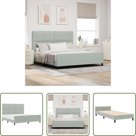 Samtbett - Boxspringbett mit Kopfteil Hellgrau 180 x 200 cm Samt (1/5)