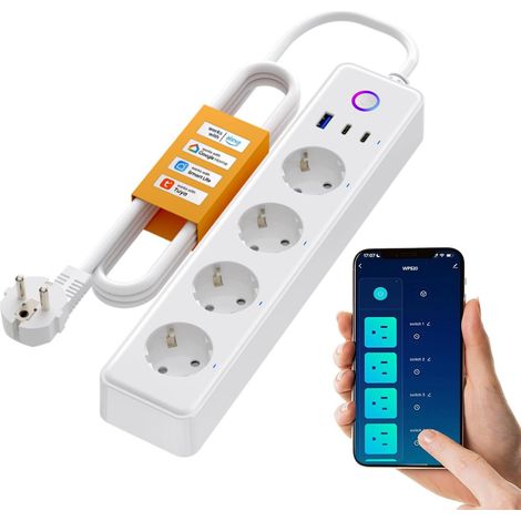 Multiprise avec 4 Prises 10 A, 1 USB et 2 connecteurs de Type C, Prise Multiple commutable Individuellement, Accès à Distance (1/5)