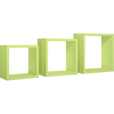 Set 3 Mensole da Parete Cubo in Fibra di Legno Incubo Verde (1/5)