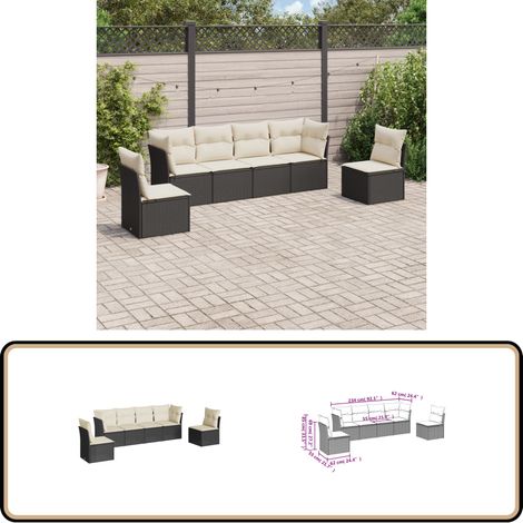 6-tlg. Garten-Sofagarnitur mit Kissen Schwarz Poly Rattan - Gartensorgaunität - Outdoor Möbel - Lounge Set - Rattan Sofa - Gartenlounge