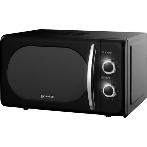 Micro-ondes vintage 20L 700W – 5 niveaux de puissance – Minuterie 30 min – Décongélation – Dimensions 45,5x26,5x34,5 cm – Noir – Grunkel