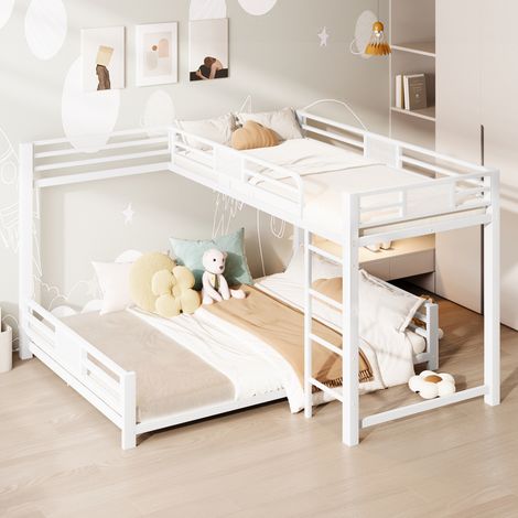 Lit superposé en métal en L 90x200 / 140x200, blanc, structure acier, OKWISH (1/5)
