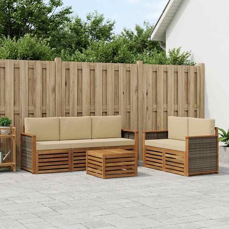 vidaXL Outdoor-Sofagarnitur 6 Stk. Natur und Beige Massivholz Akazie (1/5)