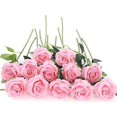 Rose artificiali con 12 steli, rose artificiali lunghe 45 cm con un solo stelo, fiori artificiali realistici per bouquet da sposa, decorazione da giardino, W (1/5)