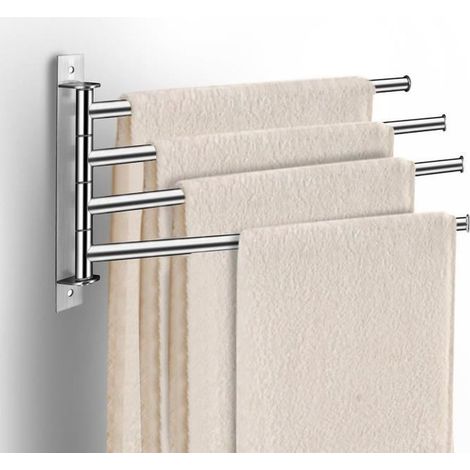 Porte-serviette mural en acier inoxydable qobobo avec 4 bras à 180° de rotation