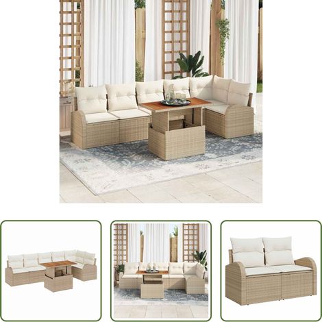 vidaXL Canapé poly rattan - Ensemble de canapé de jardin 7 pcs Beige Poly rotin (1/5)