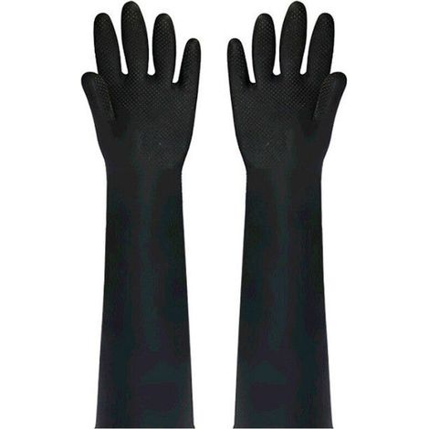 Gants industriels en latex allongés de 40 cm, résistants aux acides, épais, longs, en caoutchouc noir (1 paire) (1/4)