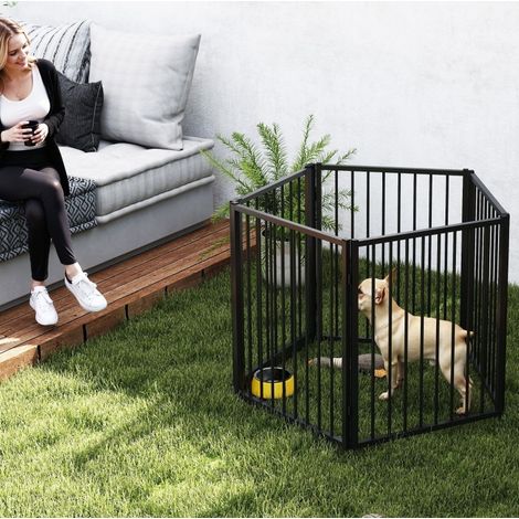 Recinto pieghevole per cani 180x60x76 cm in acciaio nero con porta - MEUBLIV (1/5)