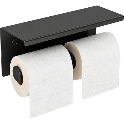 Double Roll Toilet Paper Holder, Stainless Steel Toilet Paper Holder, Wall Mounted Toilet Paper Holder with Shelf, Suitable for Bathrooms (1/5)