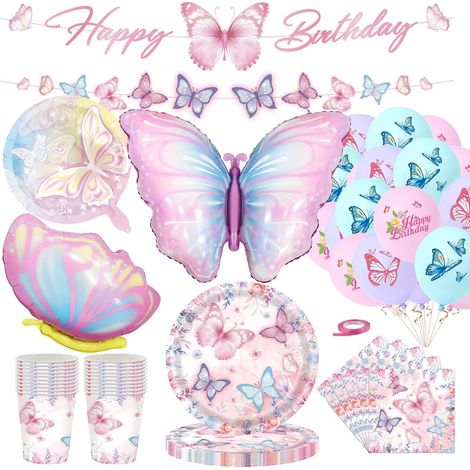 Papillon Decoration Anniversaire Rose, 80 Pièces Décoration Kit Anniversaire Vaisselle Jetable Anniversaire,Ballon Joyeux Anniversaire Decoration Banderole Joyeux Anniversaire 20 Invités (1/5)