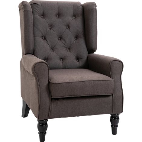 Poltrona per Salotto in Stile Francese con Seduta Imbottita e Cuscini 74x86x102 cm in Poliestere Marrone (1/5)