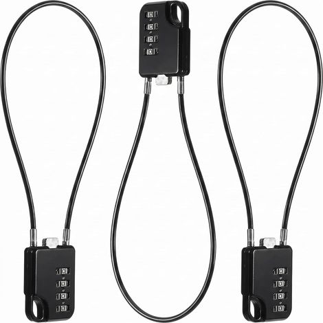 3 Pièce Cadenas Code 4 Chiffres avec Câble en Acier 30 cm, Ø 3 mm Petit Cadenas à Combinaison Noir, Imperméable Antirouille, Corps du Cadenas 3×4.5×1 cm, pour Valises Casier Coffres à Outils (1/5)