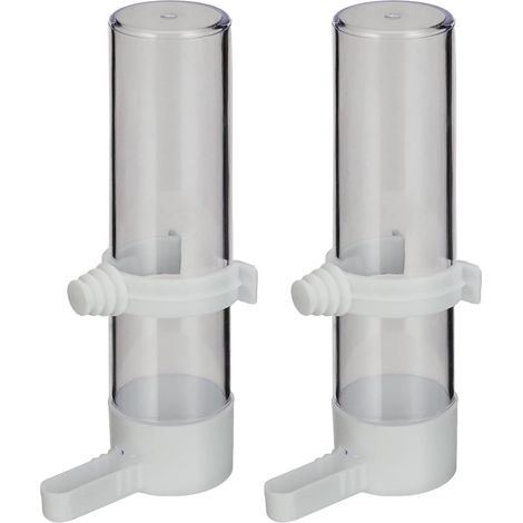 Lot de 2 Abreuvoir Oiseau Blanc 15 cm Transparent Plastique Pour Cage (1/5)