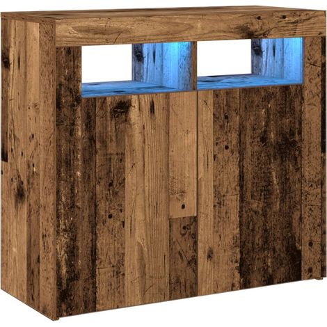 Credenza buffet cassettiera mobile contenitore organizer cucina soggiorno soggiorno e luci a LED legno vecchio 80 x 35 x 75 cm legno composito Legno vecchio 020031754