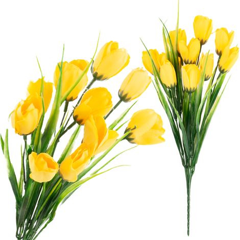 Bouquet di crochi artificiali CV35281-2 gialli, 10 teste, 35 cm, primavera, 5 rami (1/5)
