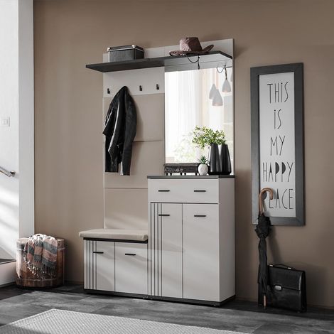 Ensemble Vestiaire Rembourré 4P "Hugo" 120cm Gris & Noir