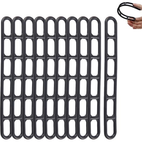 Lot de 10 Sangles de Tension en Caoutchouc pour Auvent Caravane, Tendeur d'Échelle à 6 Trous Noir, 21.5 x 2.5cm, Idéal pour Fixation de Tentes, Bâches, Pergolas et Parasols (1/5)