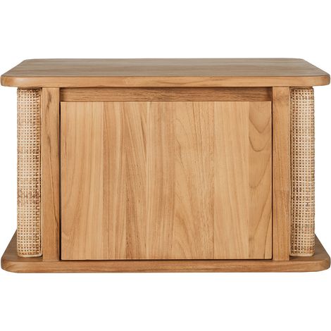 Meuble de salle de bain suspendu en bois teck massif et cannage rotin L60 cm SOLEA (1/5)